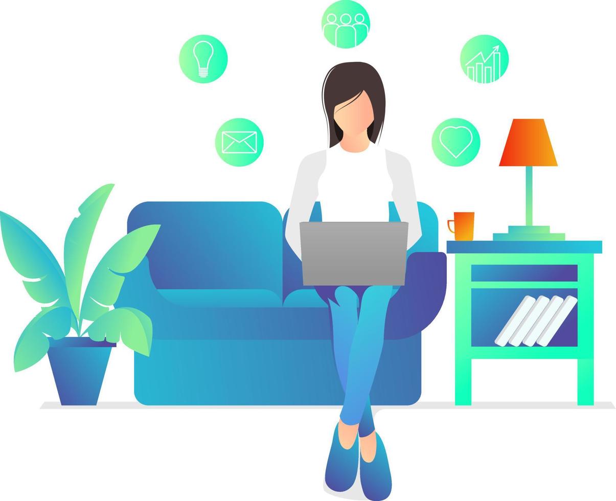 Illustration of a freelancer working at home with his laptop Suitable for landing page, flyers, Infographics, And Other Graphic Related Assets-vector vector