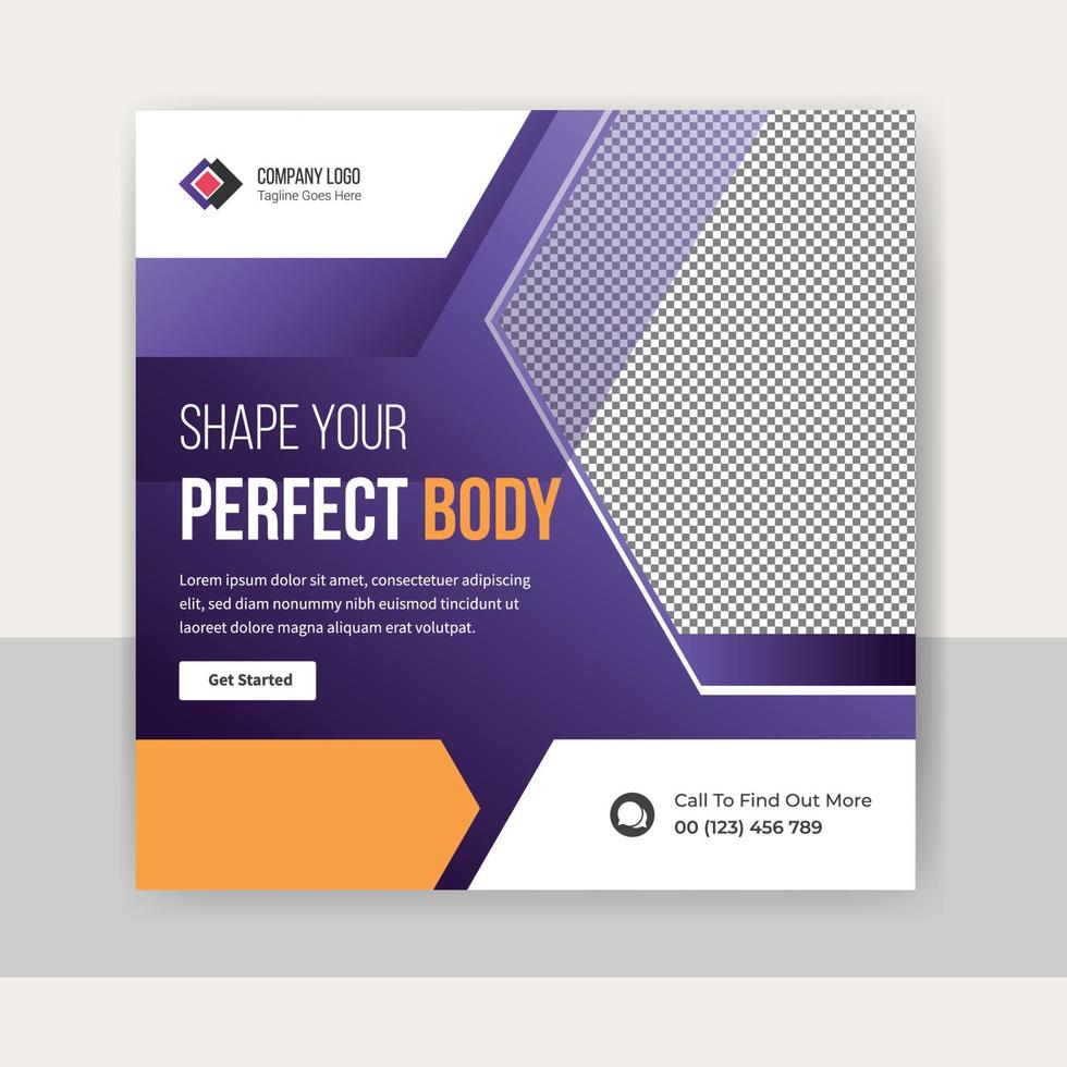 fitness gym social media post template design vector