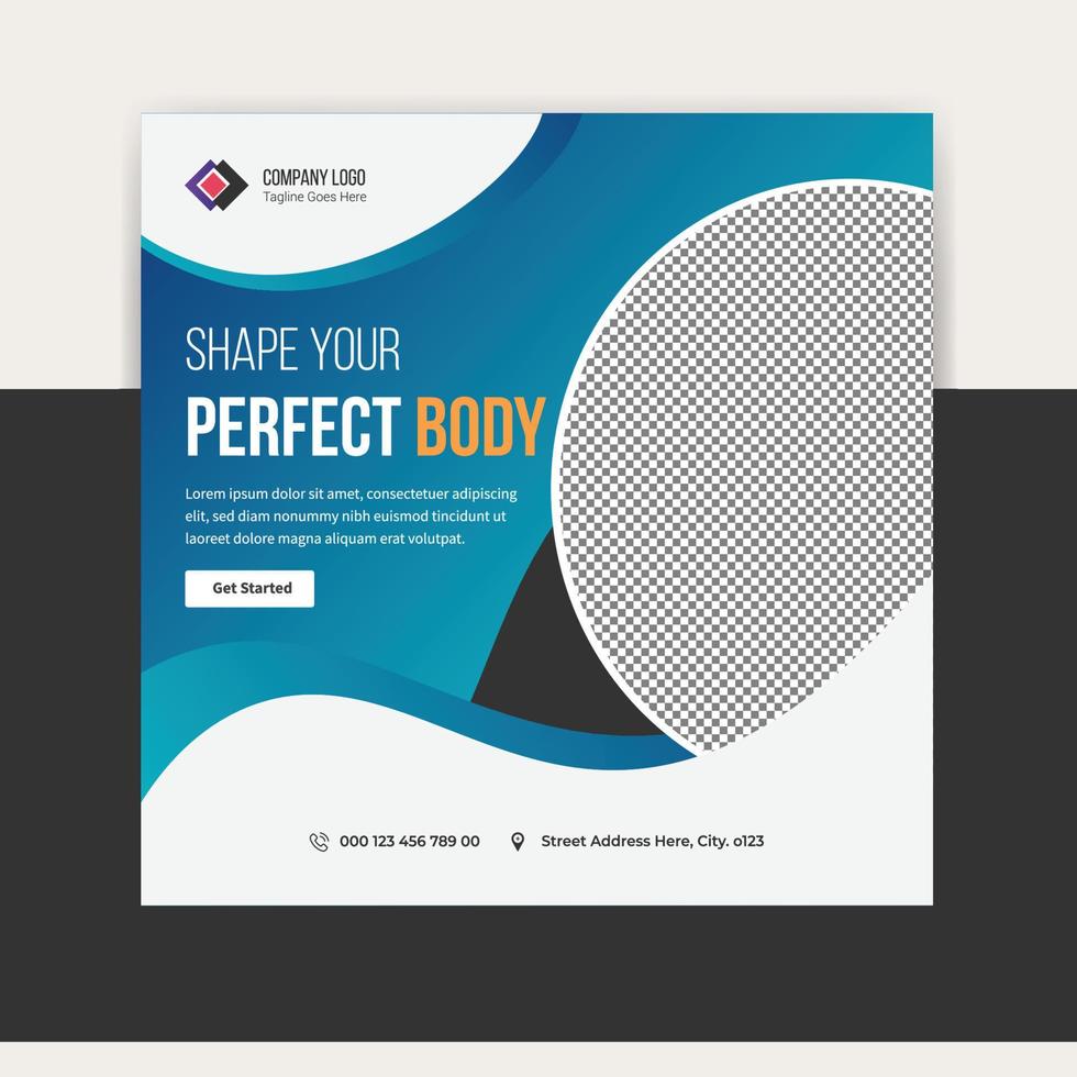 fitness gym social media post template design vector