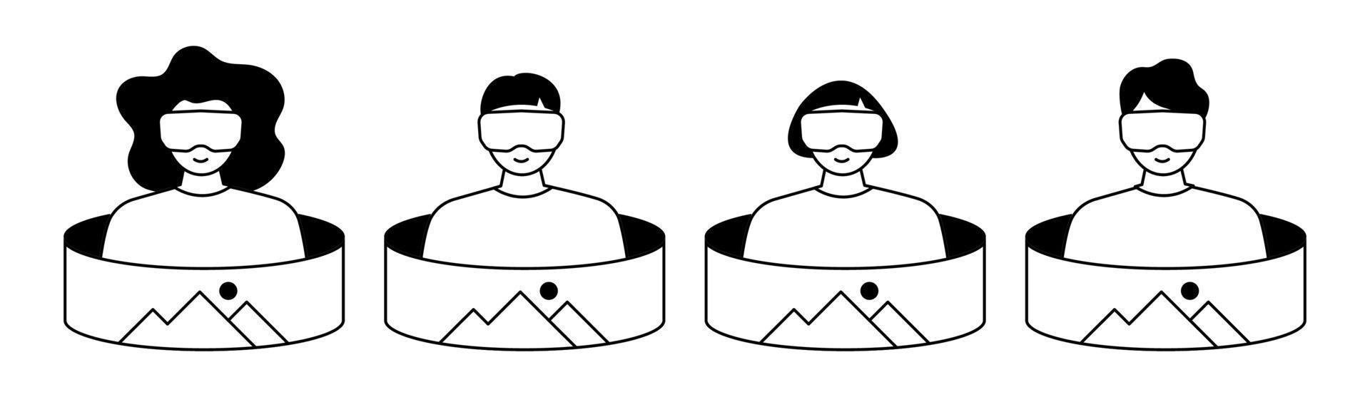 People wearing virtual reality glasses. Icon set. vector