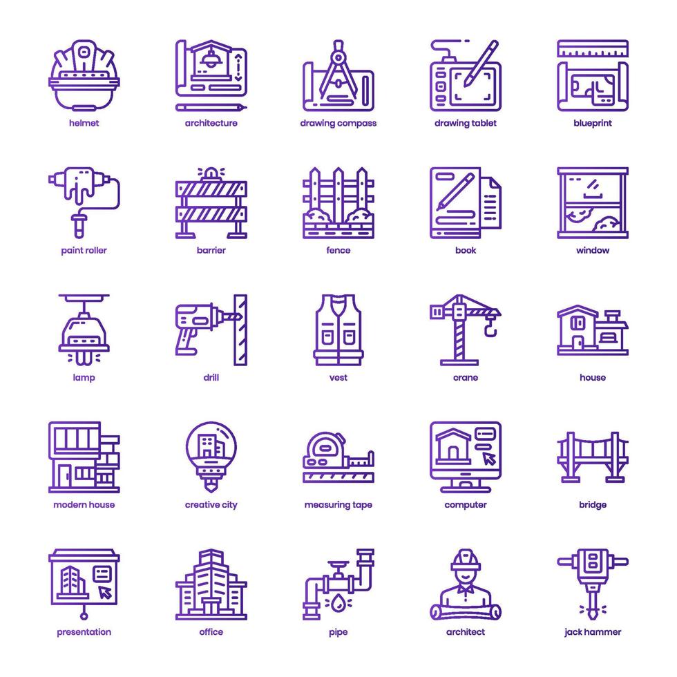 Architecture icon pack for your website design, logo, app, and user interface. Architecture icon basic line gradient design. Vector graphics illustration and editable stroke.
