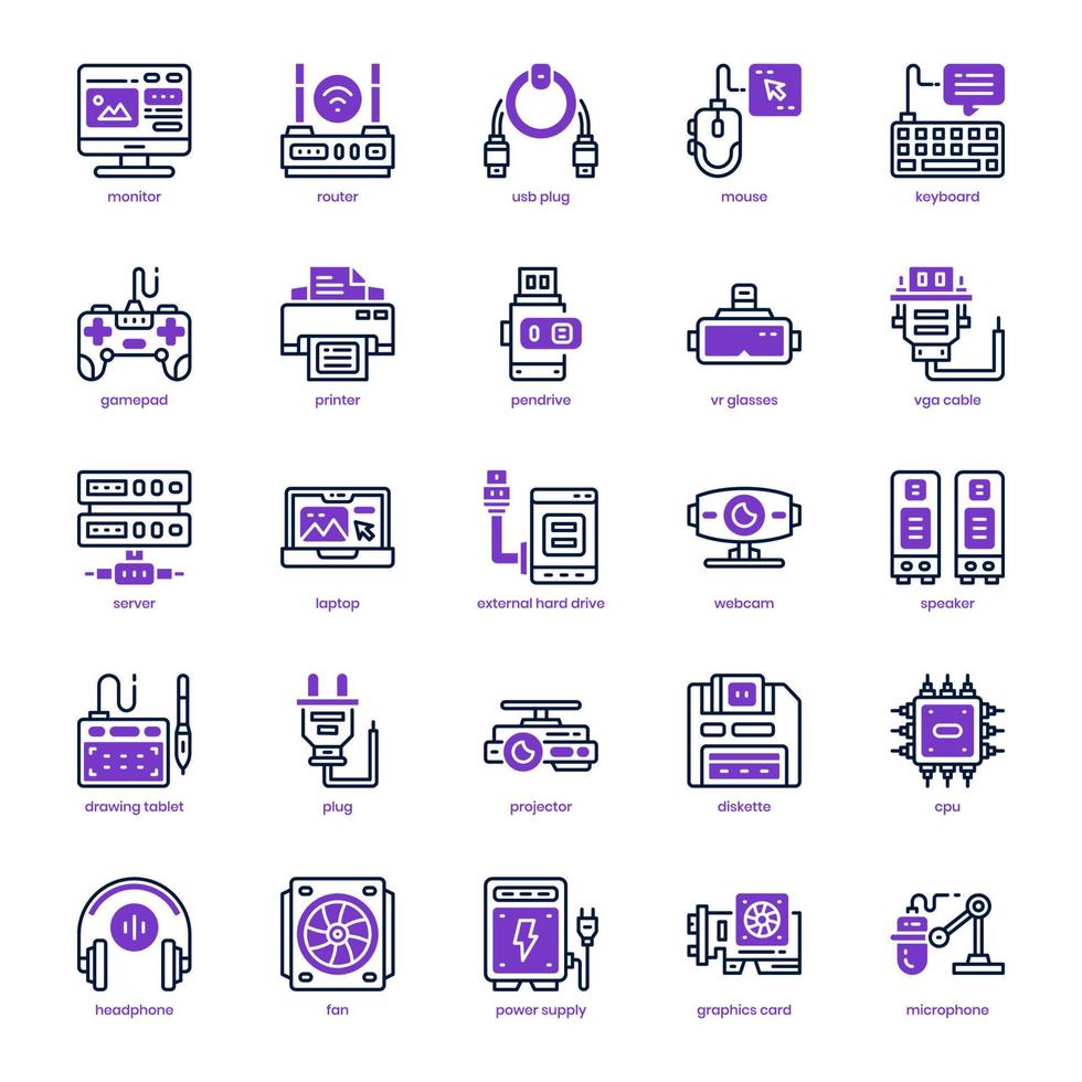 Computer Hardware icon pack for your website design, logo, app, and user interface. Computer Hardware icon mixed line and solid design. Vector graphics illustration and editable stroke.