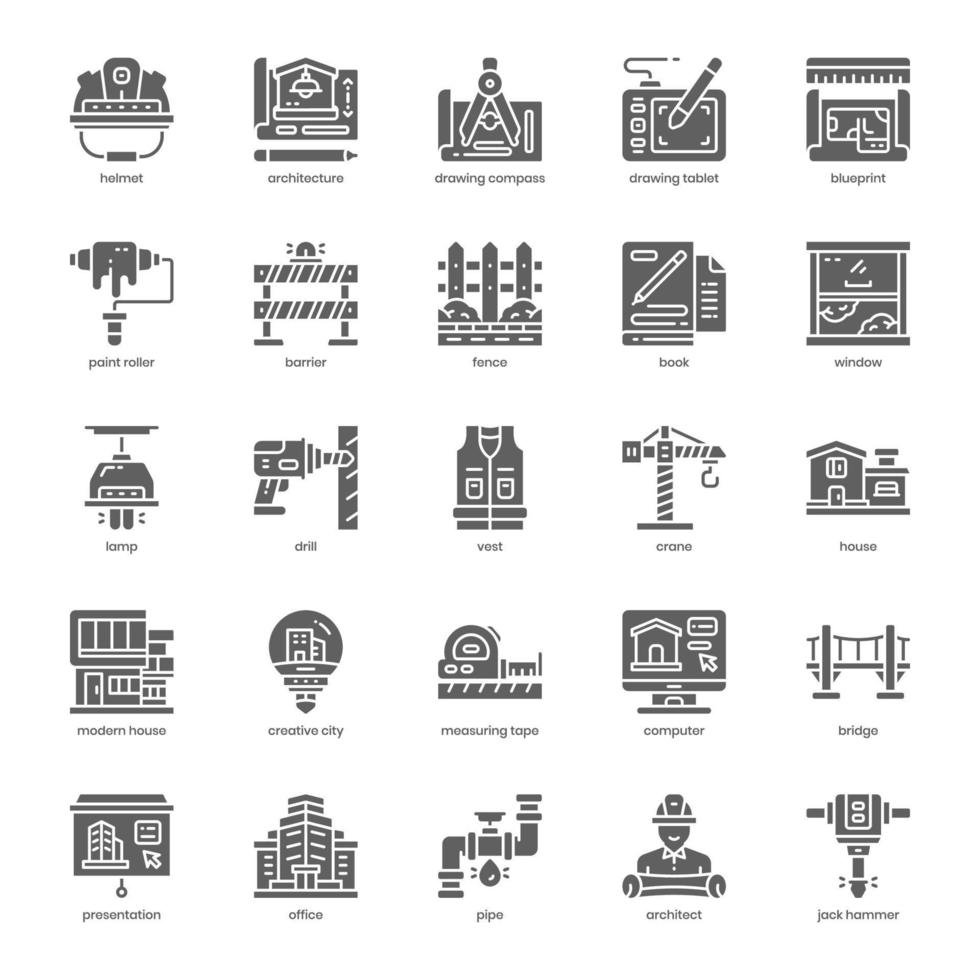 paquete de iconos de arquitectura para el diseño de su sitio web, logotipo, aplicación e interfaz de usuario. diseño de glifo de icono de arquitectura. ilustración de gráficos vectoriales y trazo editable. vector