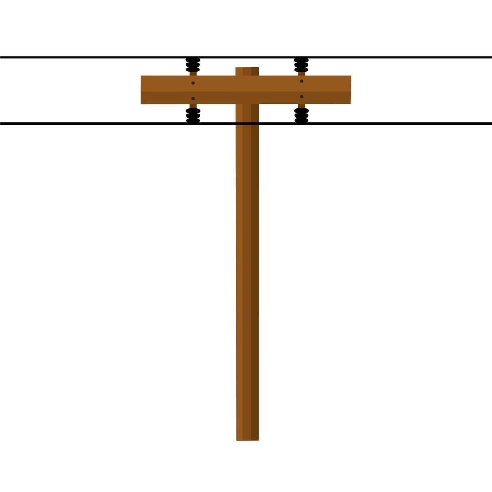 poste eléctrico de madera sobre un fondo blanco. fuente de alimentación para alumbrado urbano o rural. ideal para logotipos de la industria de suministro de alto voltaje. ilustración vectorial vector