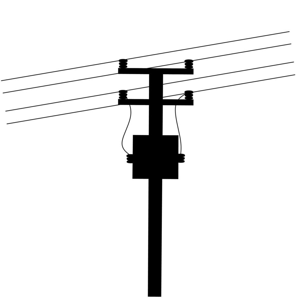 ilustración vectorial de un poste eléctrico negro sobre un fondo blanco. Los cables de alta tensión son muy peligrosos. ideal para logotipos de flujo de luz. vector