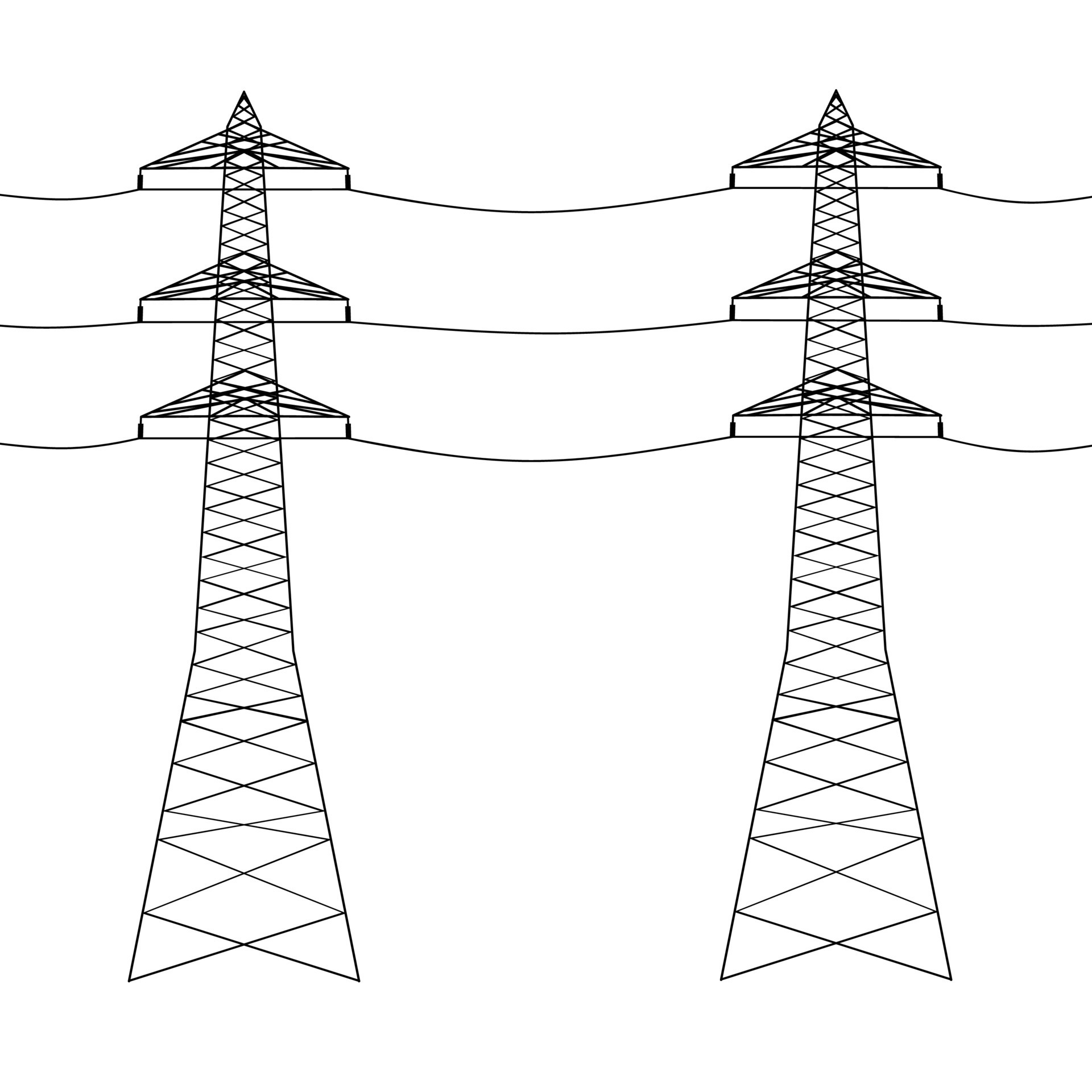 Vector of two towers supplying electricity to town and village. Black
