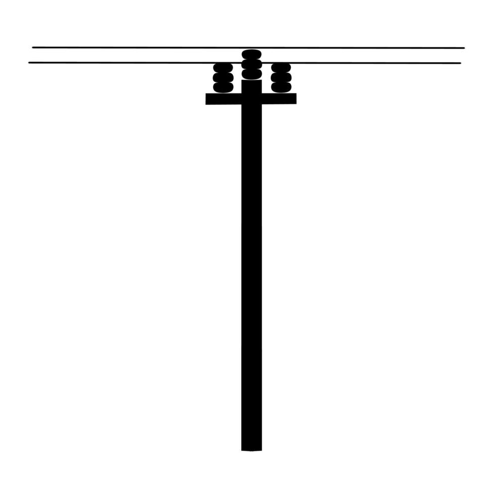 Power pole icon silhouette on white background. High voltage line cable, very dangerous. vector