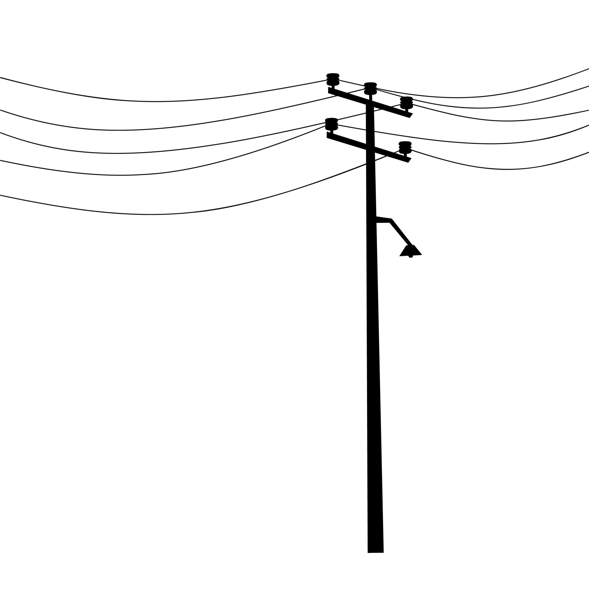 Vector silhouette of a power pole on a white background. High voltage