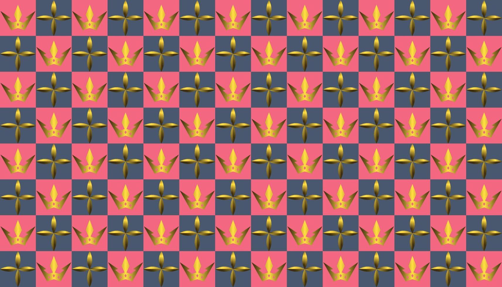 chess pattern with golden leaves and crowns vector