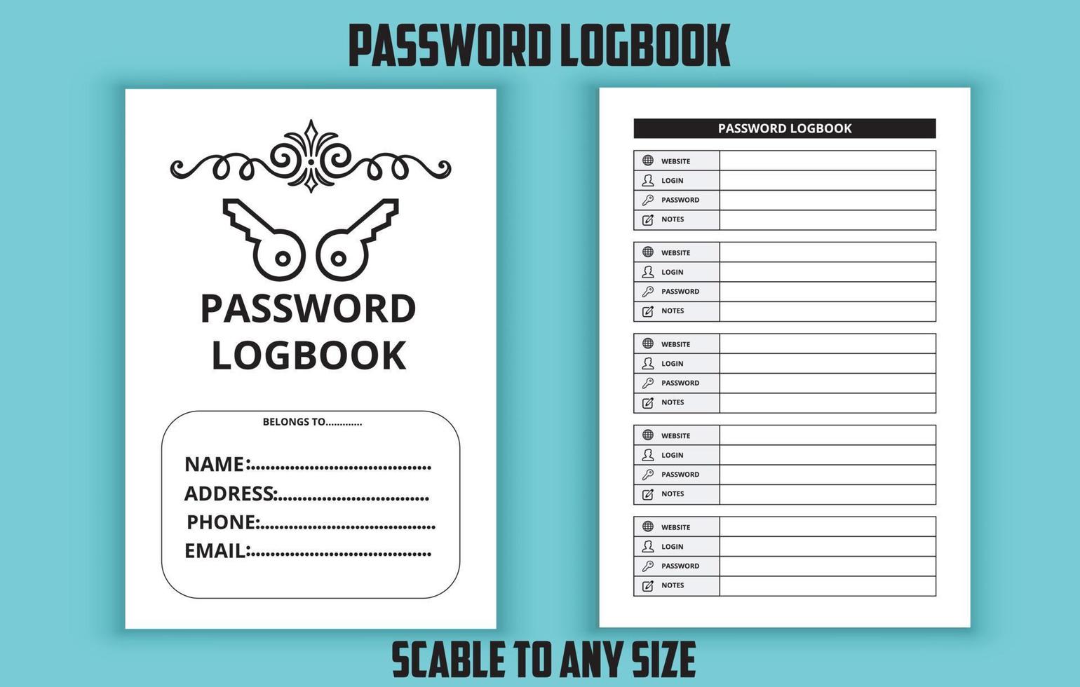 Password logbook editable template vector