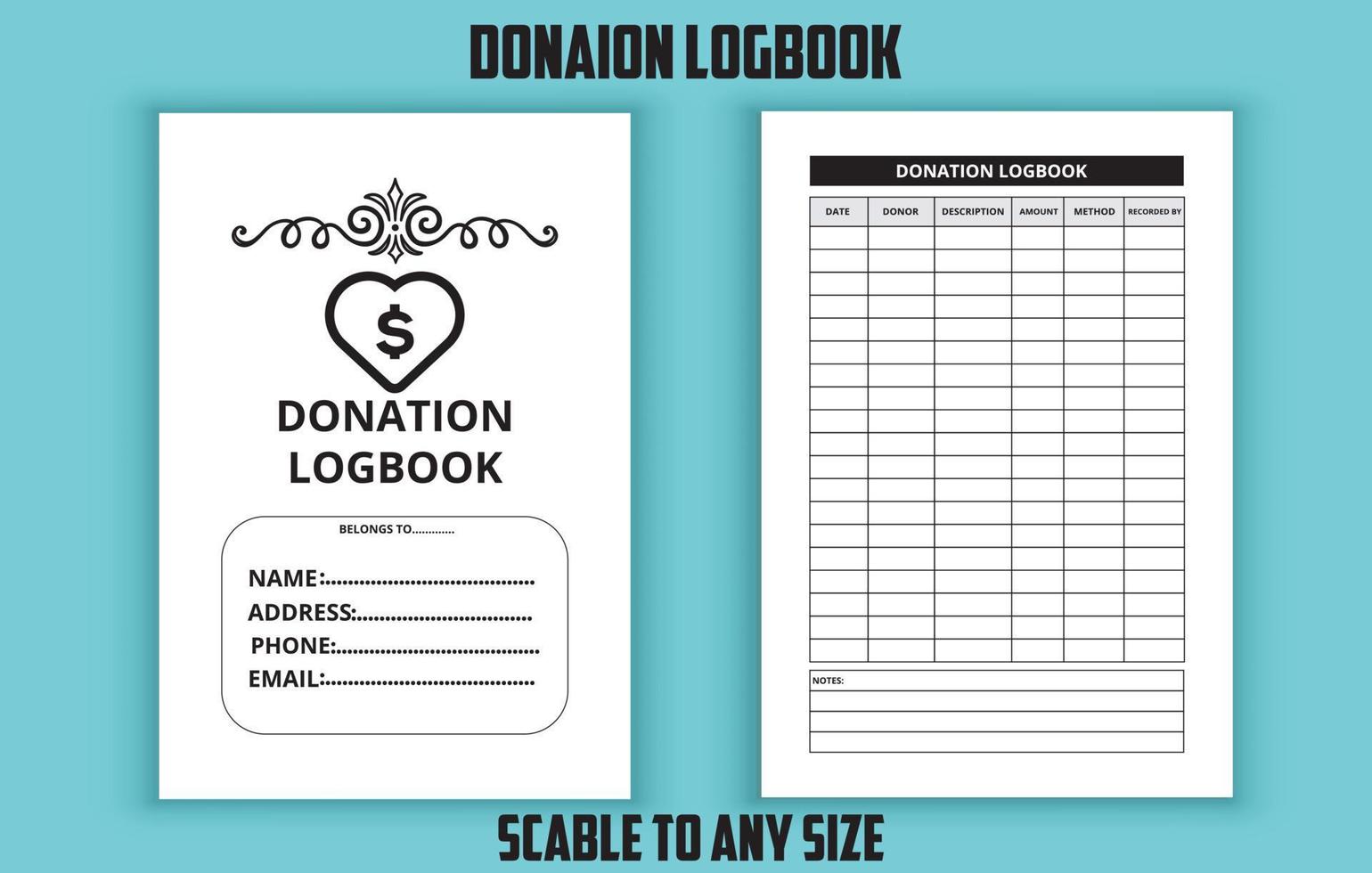 Donation logbook editable template vector