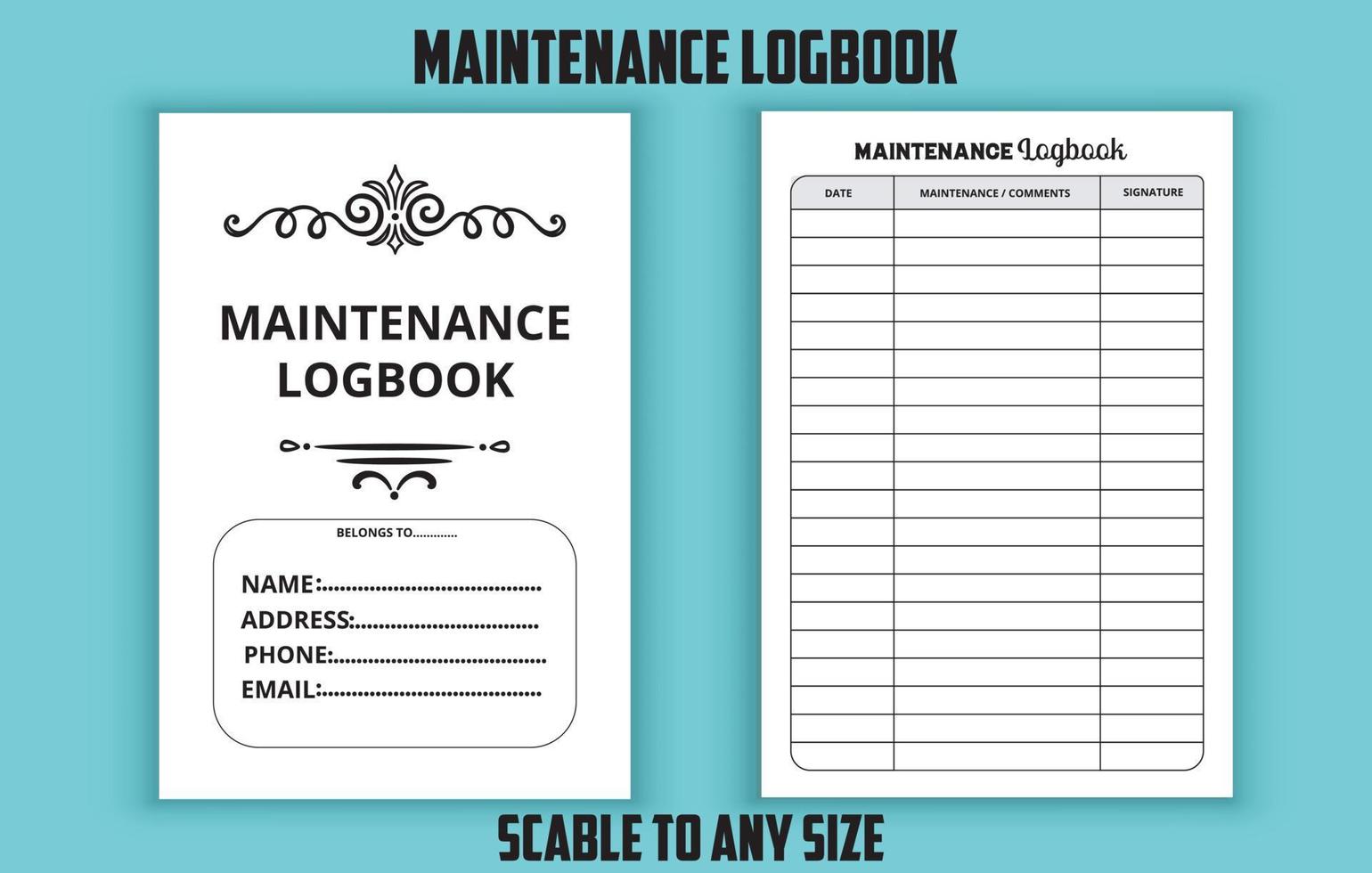 plantilla editable del libro de registro de mantenimiento vector