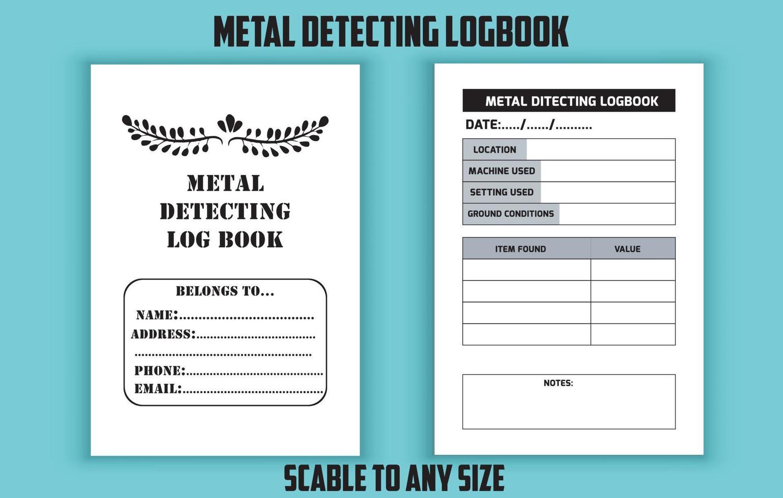 plantilla editable del libro de registro de detección de metales vector