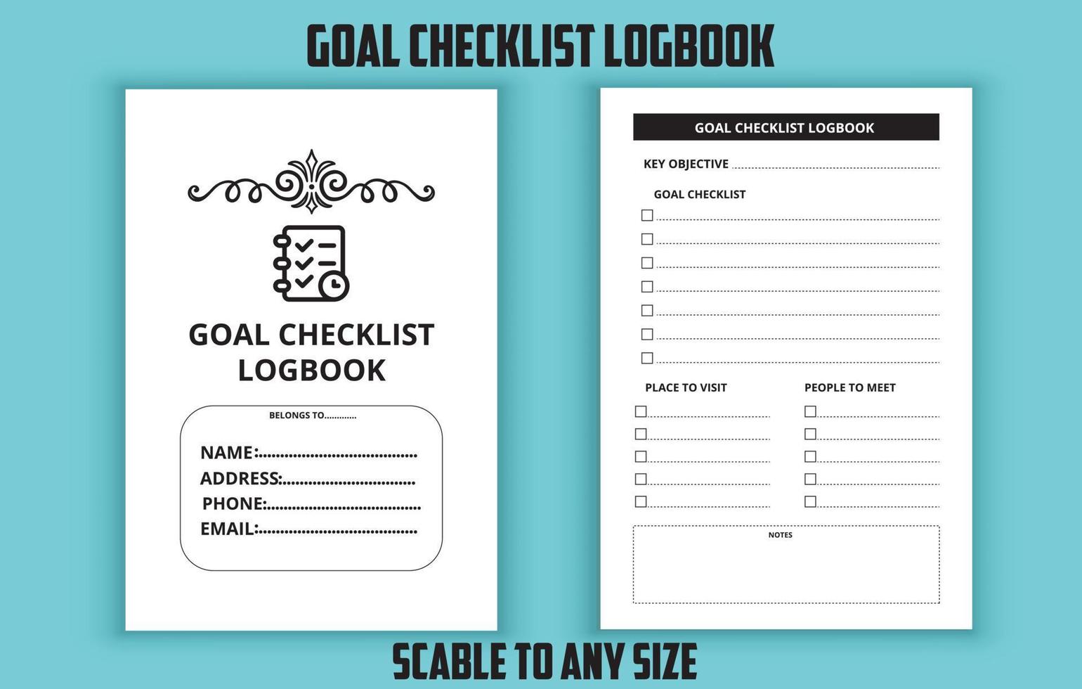 Goal checklist logbook editable template vector