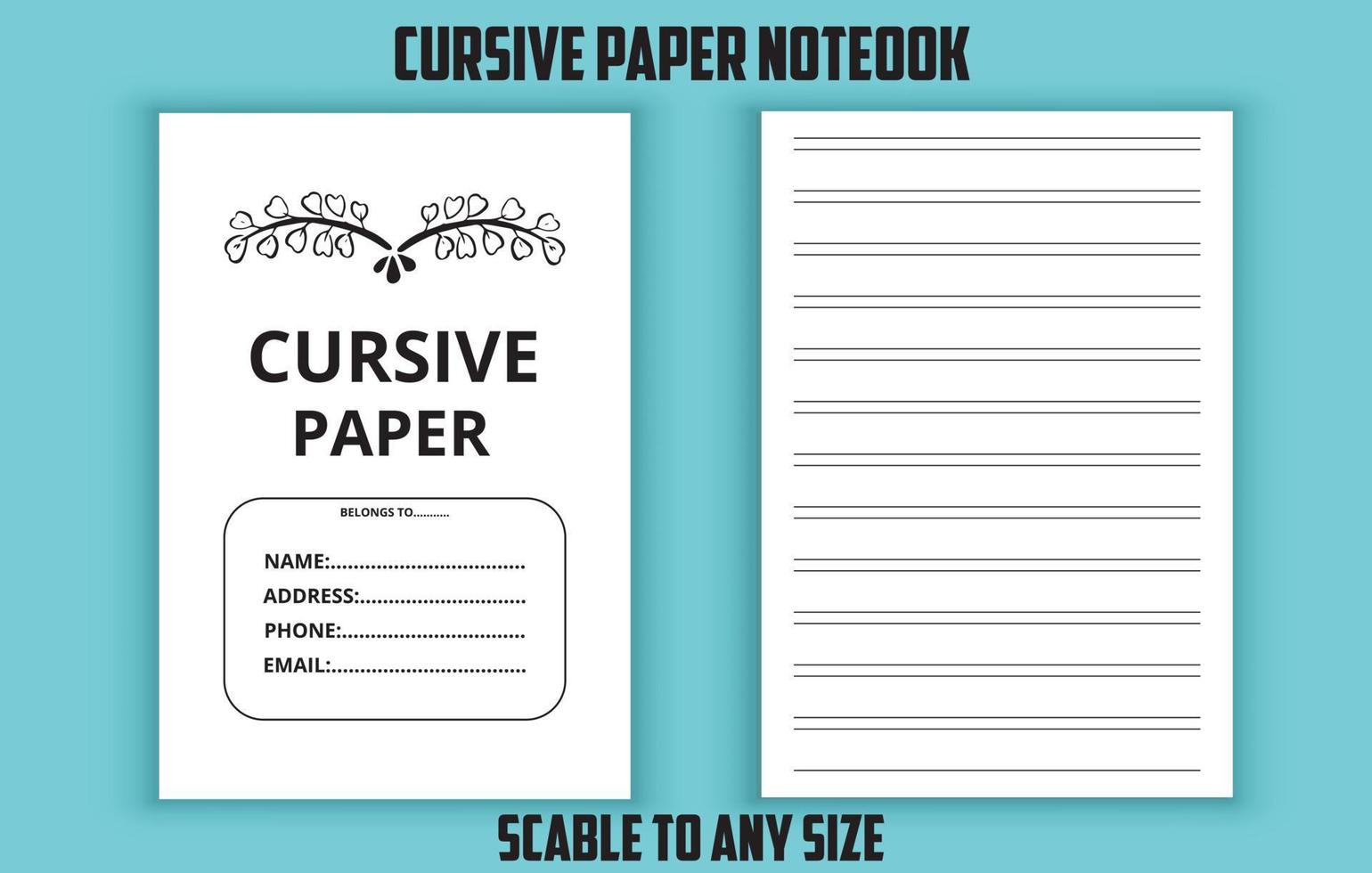 Cursive paper notebook editable template vector