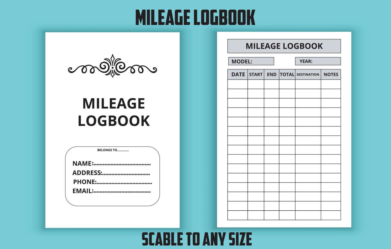 Mileage logbook editable template vector