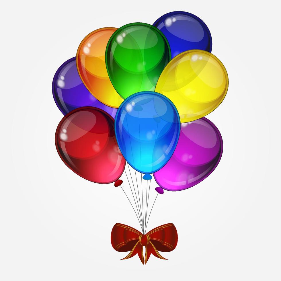 fondo vectorial de la fiesta de cumpleaños: coloridos globos festivos con lazo para la tarjeta de celebraciones en un fondo blanco aislado con espacio para el texto. vector