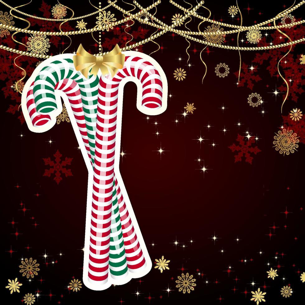 Vector Christmas card with Christmas decor, snowflakes on a golden and red background.