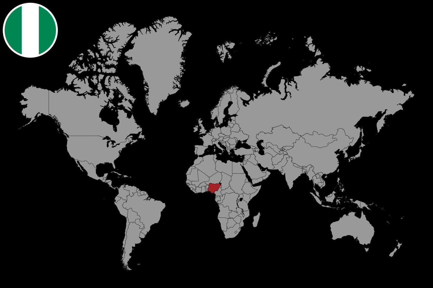 pin mapa con bandera de nigeria en el mapa mundial. ilustración vectorial vector