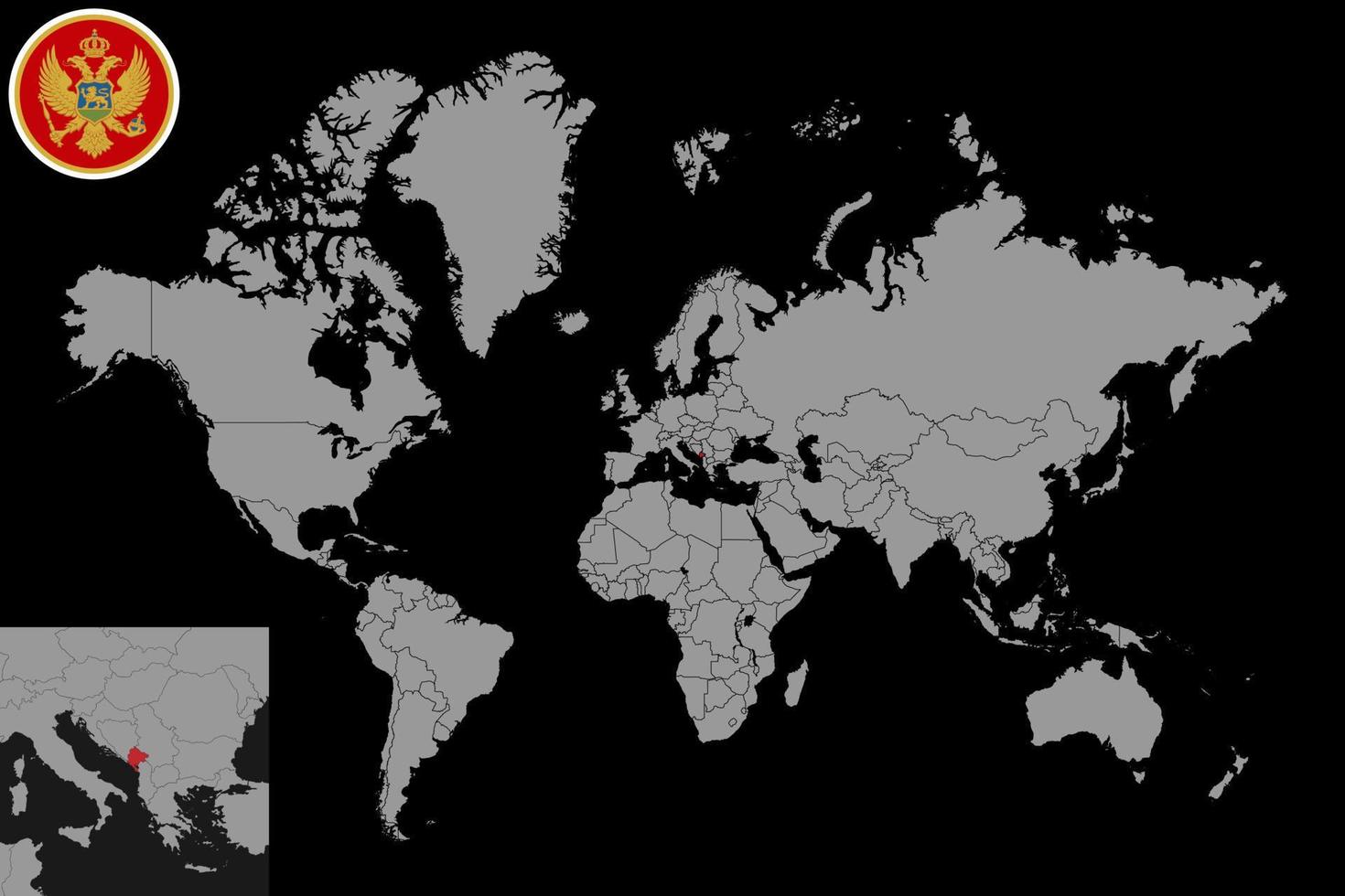 pin mapa con bandera de montenegro en el mapa mundial. ilustración vectorial vector