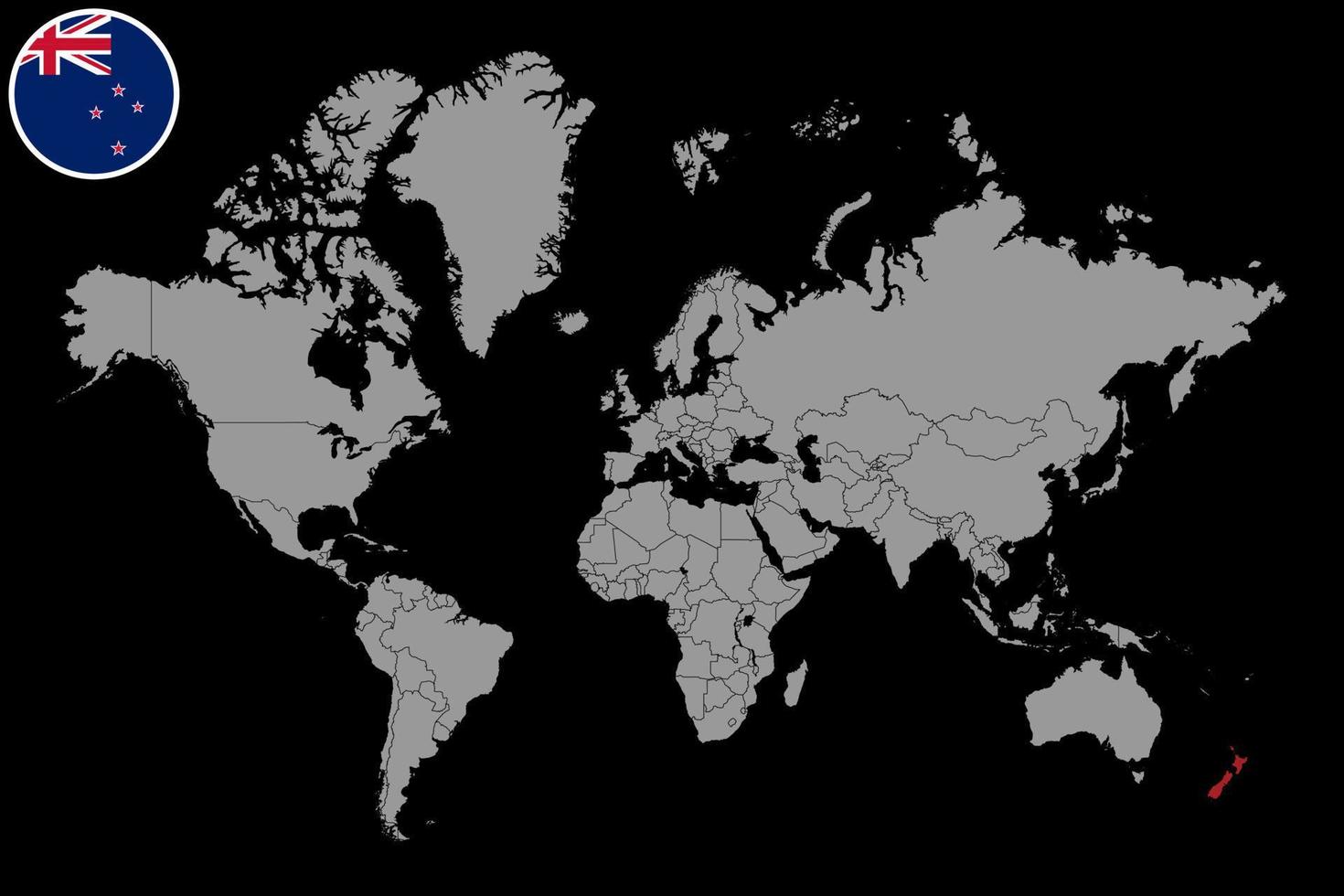 pin mapa con bandera de nueva zelanda en el mapa mundial. ilustración vectorial vector