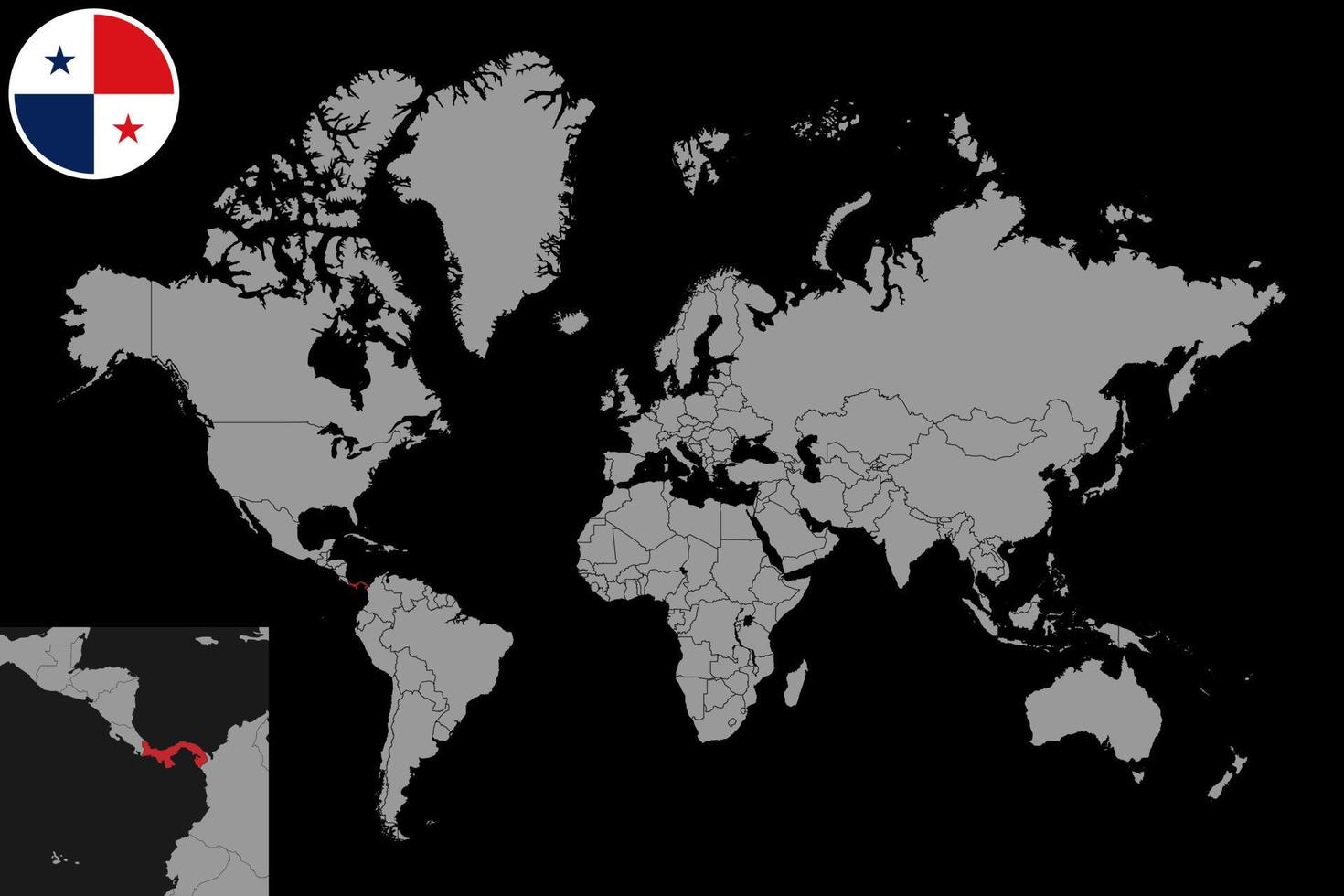 pin mapa con la bandera de Panamá en el mapa mundial. ilustración vectorial vector