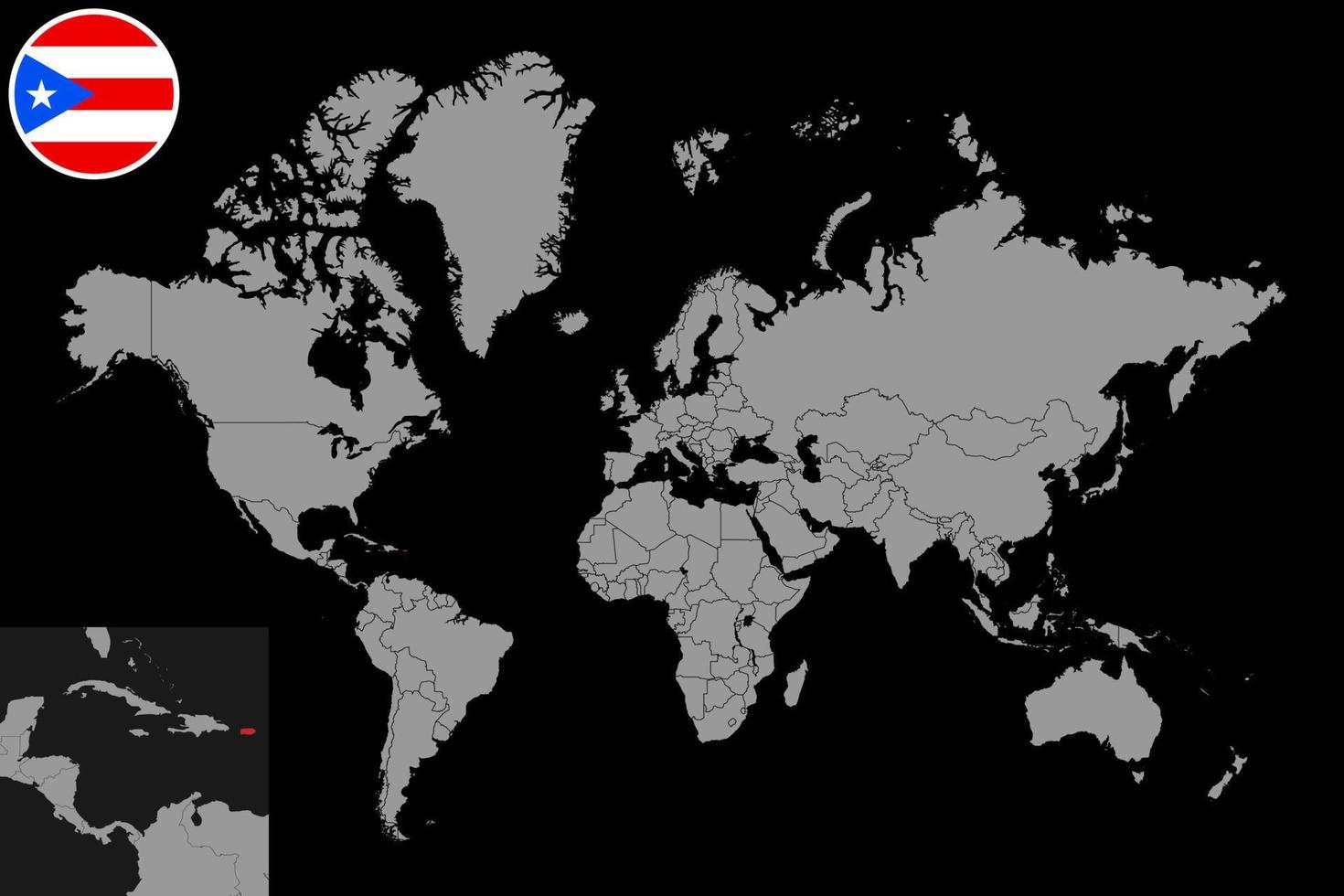 Pin map with Puerto Rico flag on world map. Vector illustration.