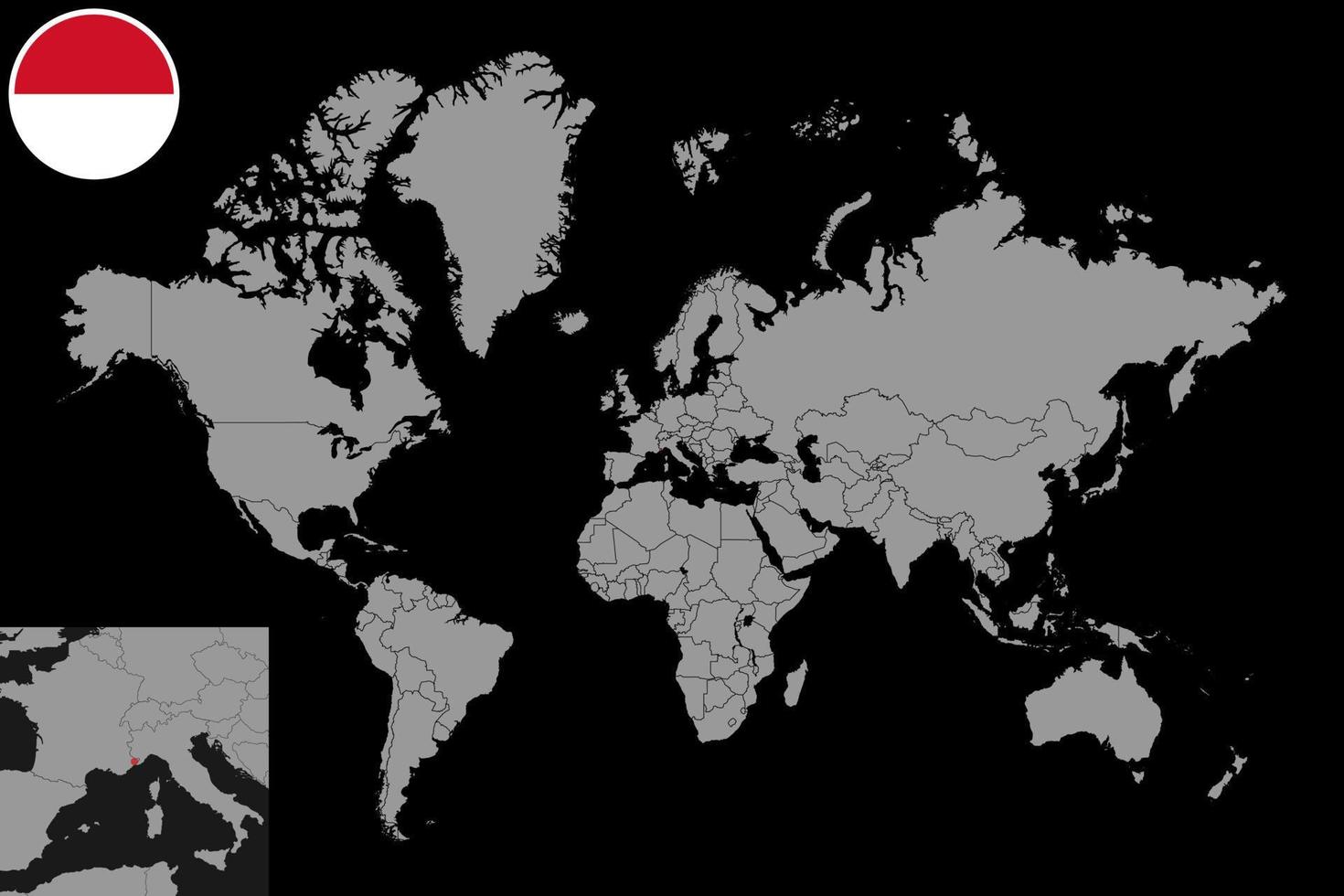 Pin map with Monaco flag on world map. Vector illustration.