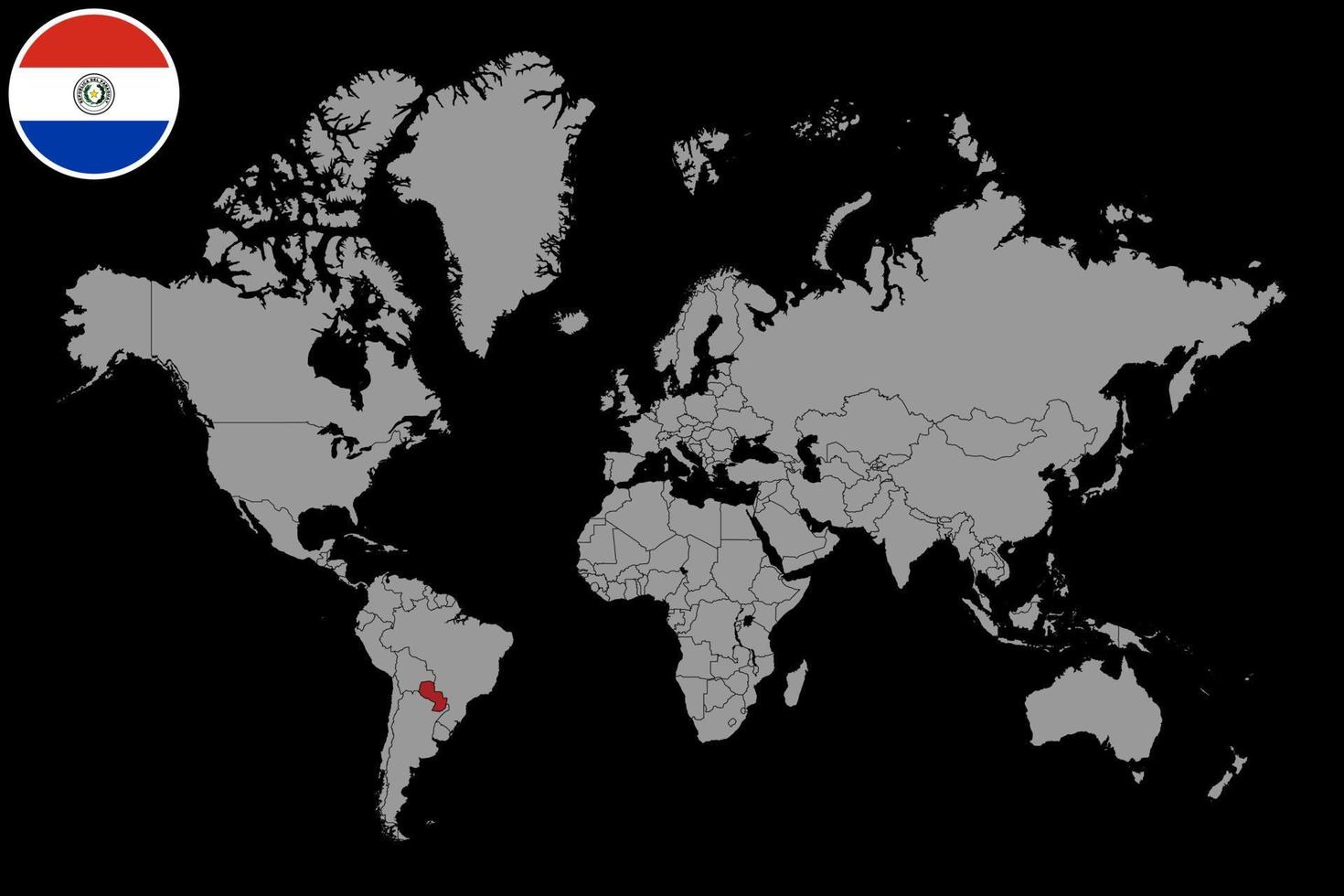 pin mapa con bandera paraguaya en el mapa mundial. ilustración vectorial vector