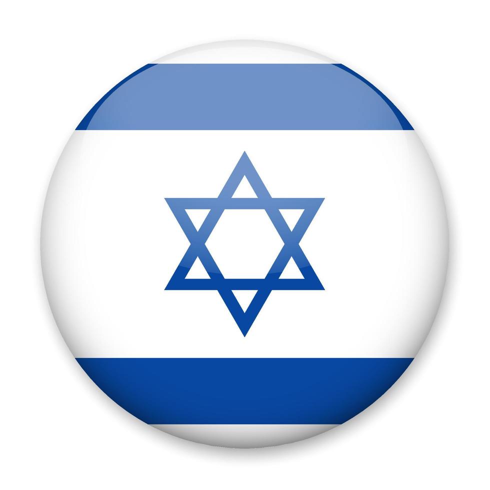 Flag of Israel in the form of a round button with a light glare and a shadow. The symbol of Independence Day, a souvenir, a button for switching the language on the site, an icon. vector