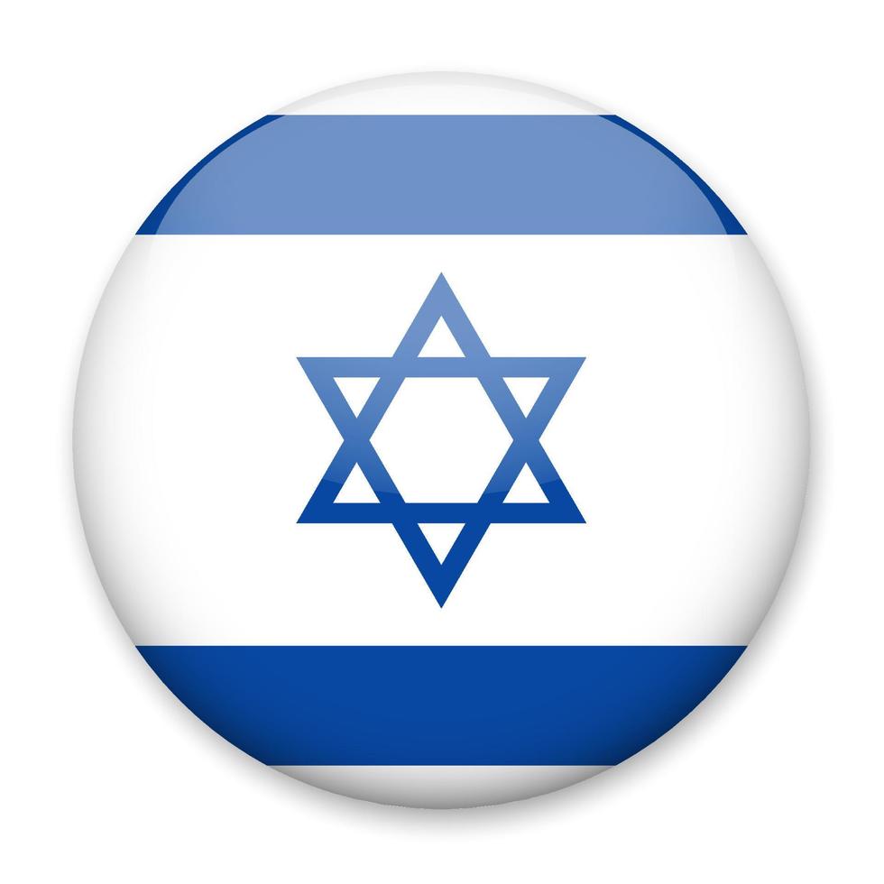 bandera de israel en forma de botón redondo con un ligero resplandor y una sombra. el símbolo del día de la independencia, un recuerdo, un botón para cambiar el idioma en el sitio, un ícono. vector