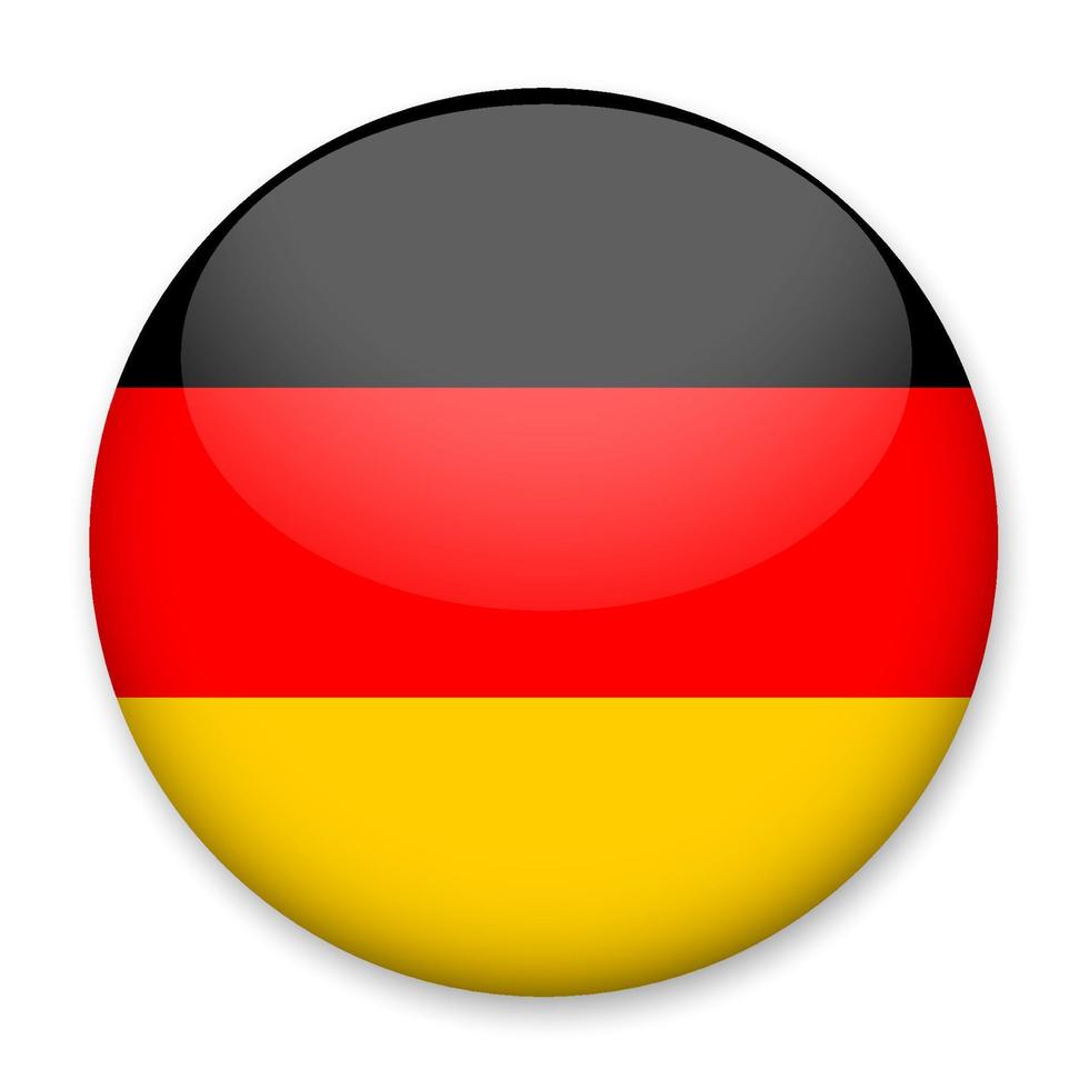 Flag of Germany in the form of a round button with a light glare and a shadow. The symbol of Independence Day, a souvenir, a button for switching the language on the site, an icon. vector