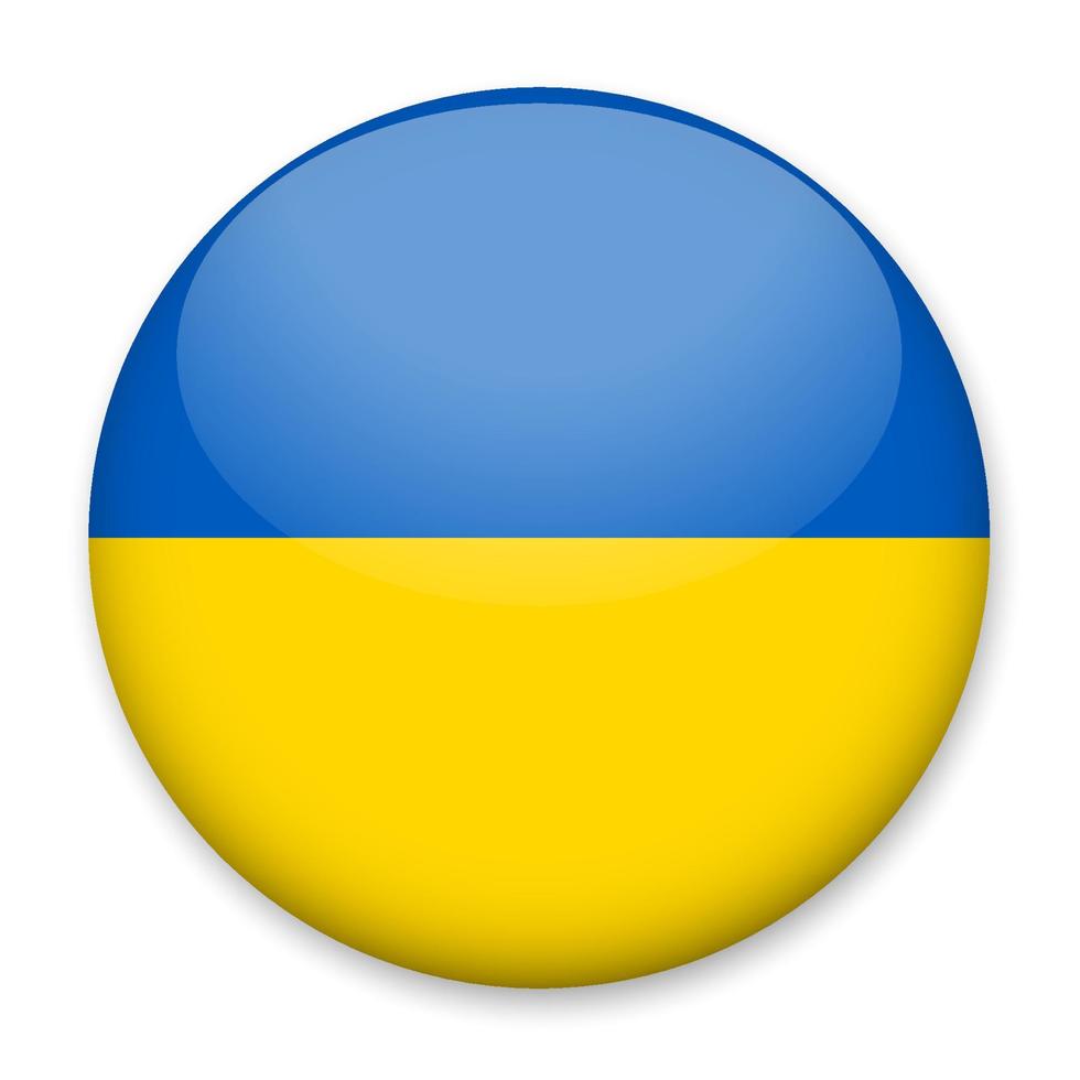 bandera de ucrania en forma de botón redondo con un ligero resplandor y una sombra. el símbolo del día de la independencia, un recuerdo, un botón para cambiar el idioma en el sitio, un icono. vector