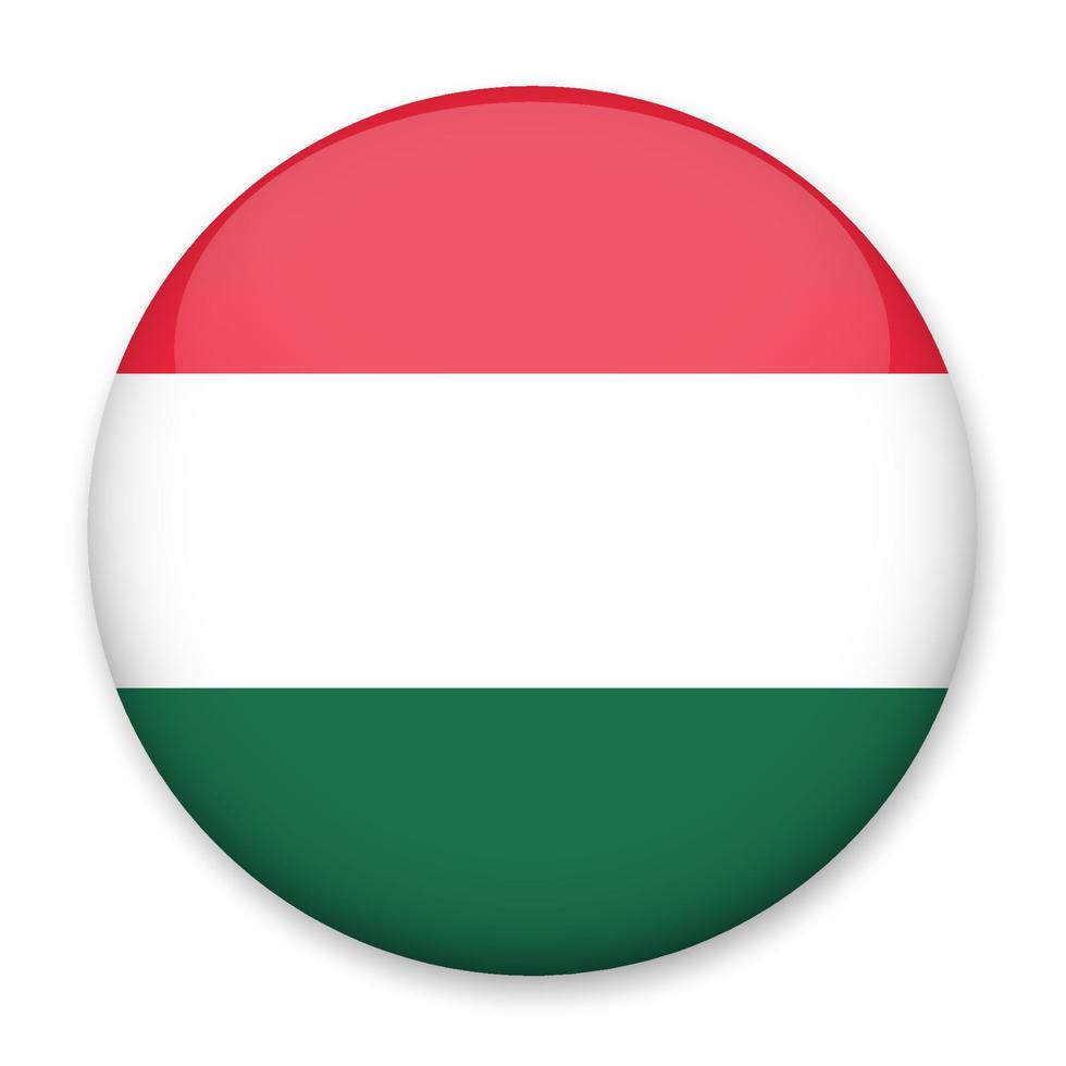 Flag of Hungary in the form of a round button with a light glare and a shadow. The symbol of Independence Day, a souvenir, a button for switching the language on the site, an icon. vector