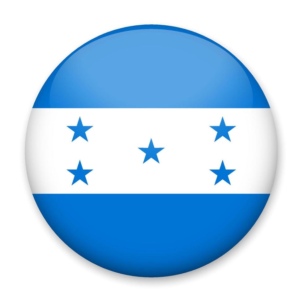 Flag of Honduras in the form of a round button with a light glare and a shadow. The symbol of Independence Day, a souvenir, a button for switching the language on the site, an icon. vector