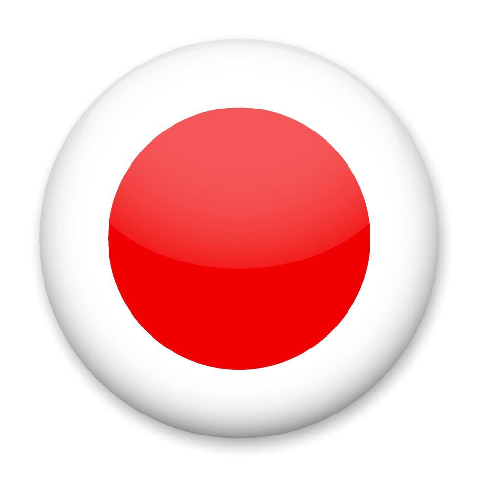 bandera de japón en forma de botón redondo con un ligero resplandor y una sombra. el símbolo del día de la independencia, un recuerdo, un botón para cambiar el idioma en el sitio, un icono. vector