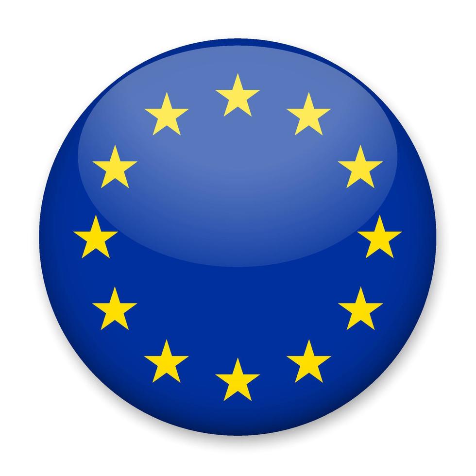 Flag of European Union in the form of a round button with a light glare and a shadow. The symbol of Independence Day, a souvenir, a button for switching the language on the site, an icon. vector