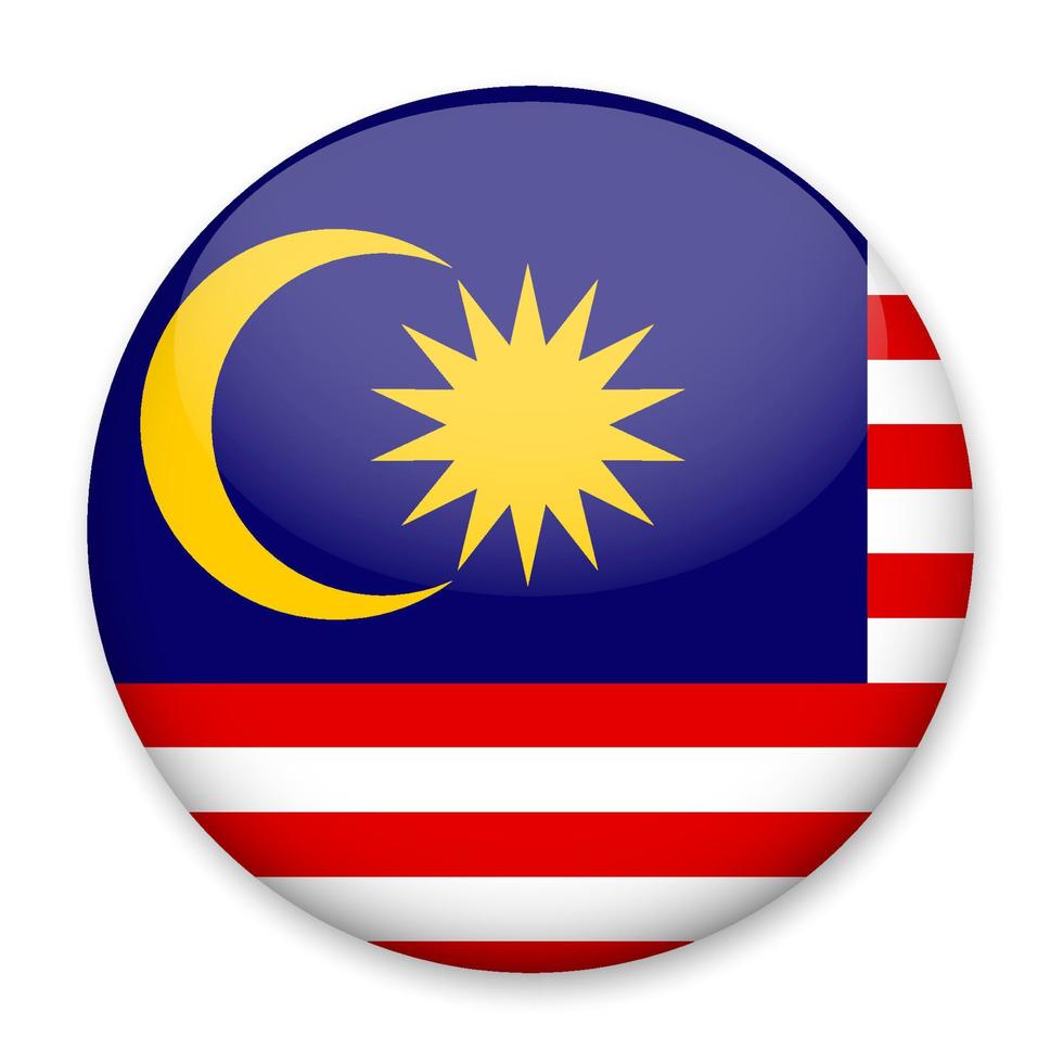 bandera de malasia en forma de botón redondo con un ligero resplandor y una sombra. el símbolo del día de la independencia, un recuerdo, un botón para cambiar el idioma en el sitio, un ícono. vector