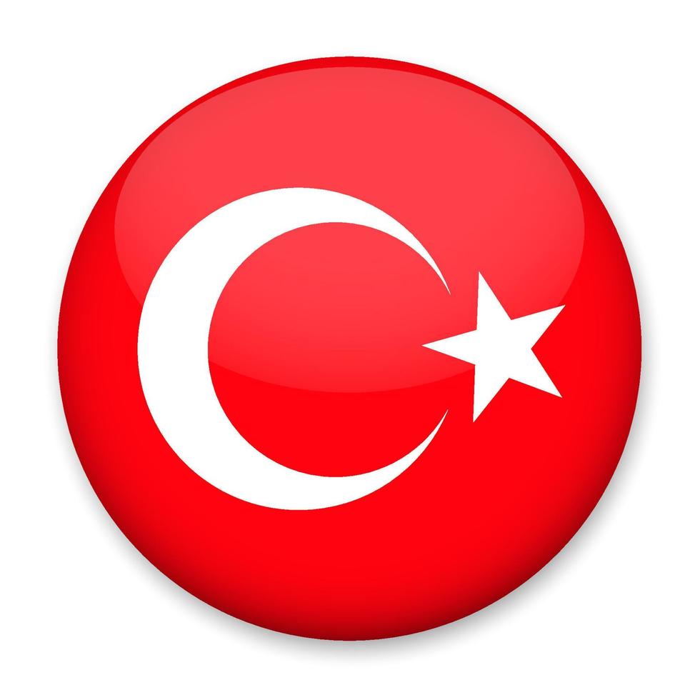 bandera de turquía en forma de botón redondo con un ligero resplandor y una sombra. el símbolo del día de la independencia, un recuerdo, un botón para cambiar el idioma en el sitio, un ícono. vector