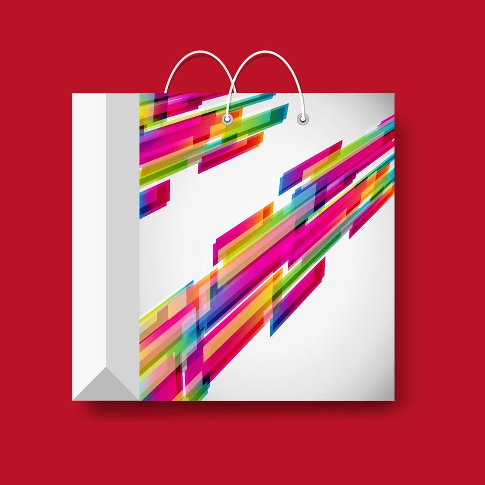 Shopping paper bag, vector marketing symbol isolated on a red background.