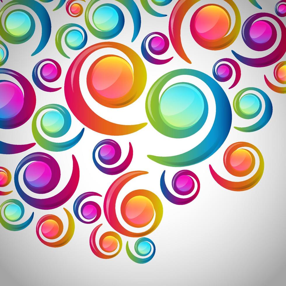 Abstract colorful spiral arc-drop pattern on a light background. Transparent colorful elements and circles design card.  Vector illustration.