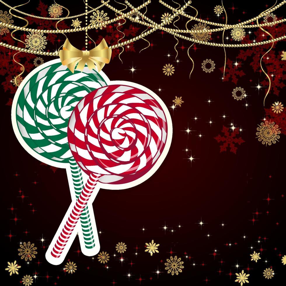 Vector Christmas card with Christmas decor, snowflakes on a golden and red background.