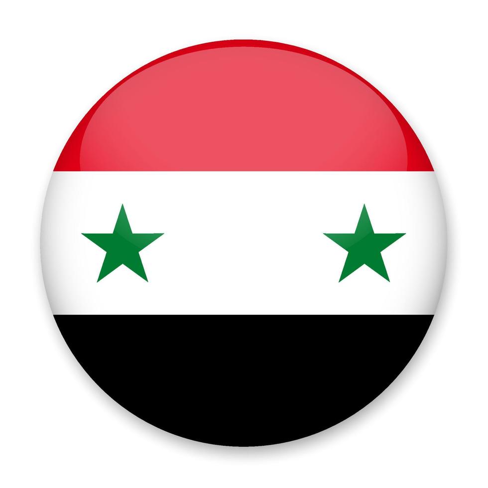 Flag of Syria in the form of a round button with a light glare and a shadow. The symbol of Independence Day, a souvenir, a button for switching the language on the site, an icon. vector