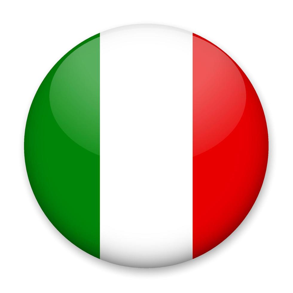 Flag of Italy in the form of a round button with a light glare and a shadow. The symbol of Independence Day, a souvenir, a button for switching the language on the site, an icon. vector