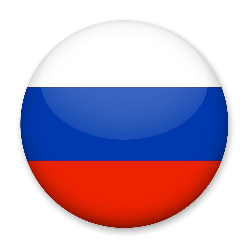 Flag of Russia in the form of a round button with a light glare and a shadow. The symbol of Independence Day, a souvenir, a button for switching the language on the site, an icon. vector