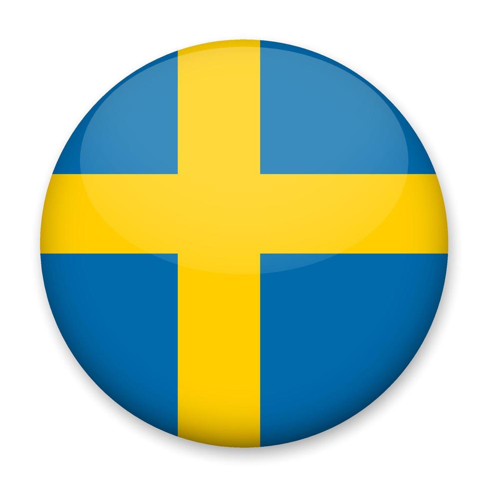 Flag of Sweden in the form of a round button with a light glare and a shadow. The symbol of Independence Day, a souvenir, a button for switching the language on the site, an icon. vector