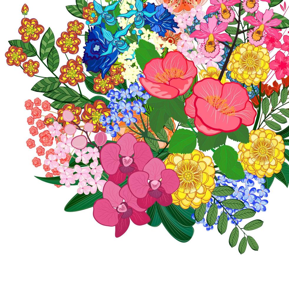 Vector illustration greeting card beauty and fashion. Background with flowers and leaves.