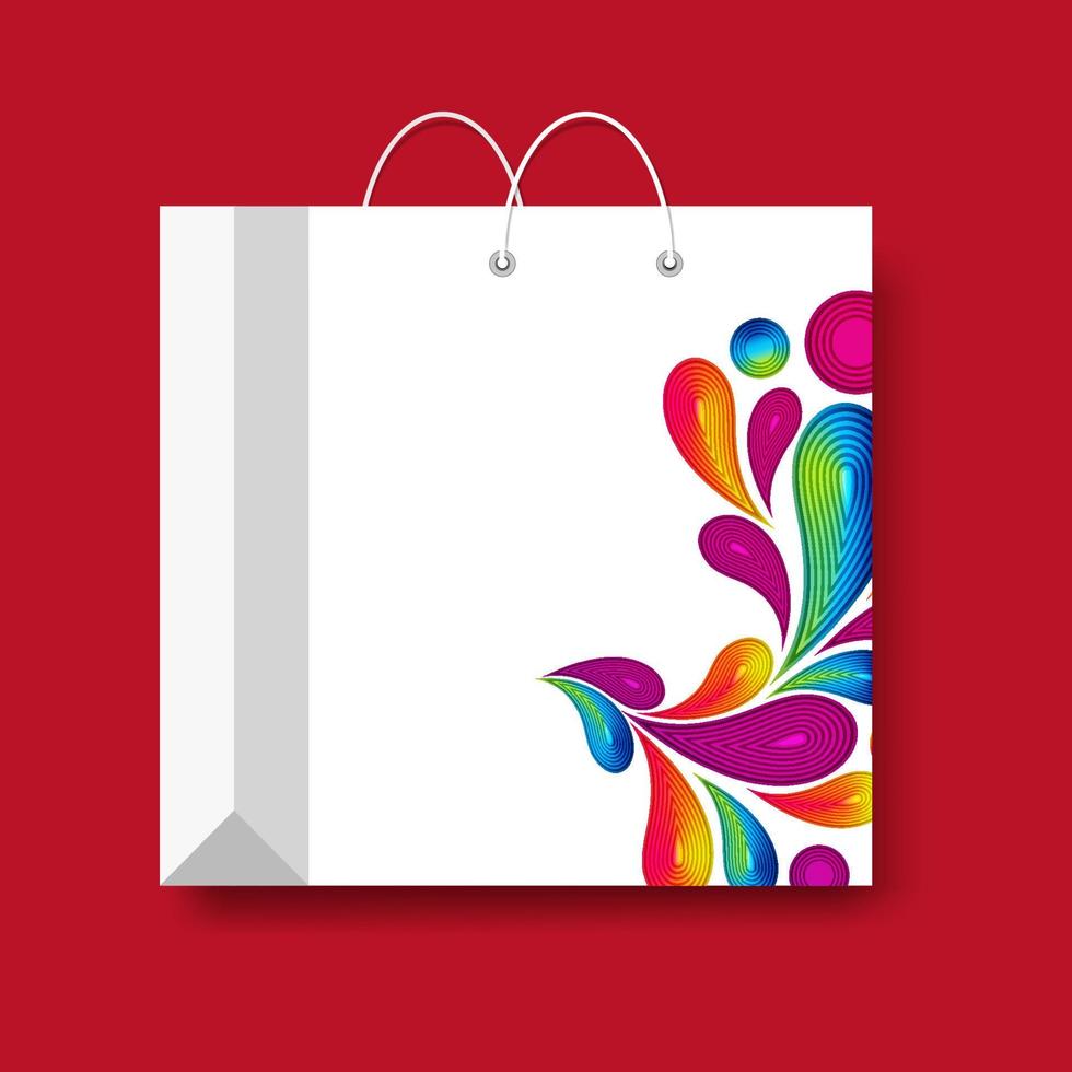 bolsa de papel de compras, símbolo de marketing vectorial aislado en un fondo rojo. vector