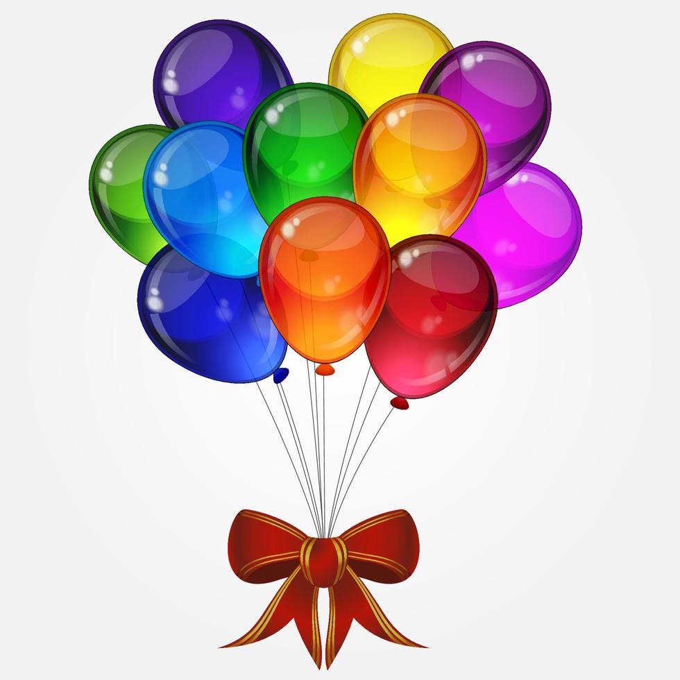 fondo vectorial de la fiesta de cumpleaños: coloridos globos festivos con lazo para la tarjeta de celebraciones en un fondo blanco aislado con espacio para el texto. vector