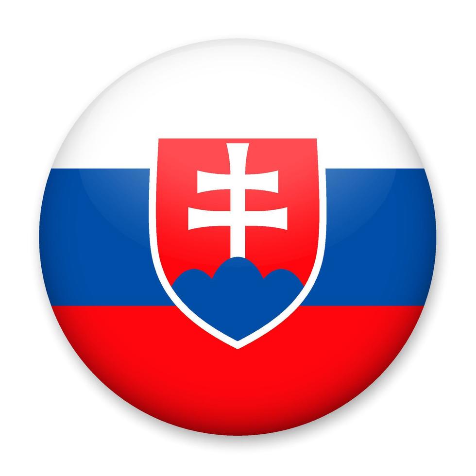 Flag of Slovakia in the form of a round button with a light glare and a shadow. The symbol of Independence Day, a souvenir, a button for switching the language on the site, an icon. vector